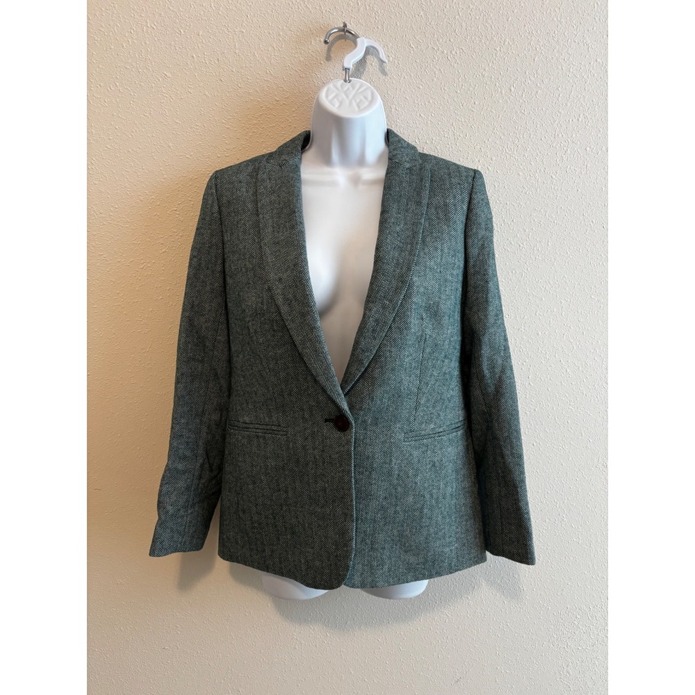 NWT J.Crew Herringbone Blazer 2 Green Wool Blend Professional Classic Office